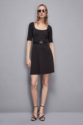 Mini dress with square neckline, Black, Patrizia Pepe