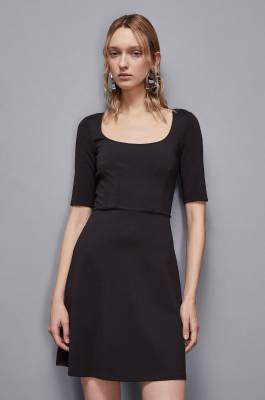 Mini dress with square neckline, Black, Patrizia Pepe