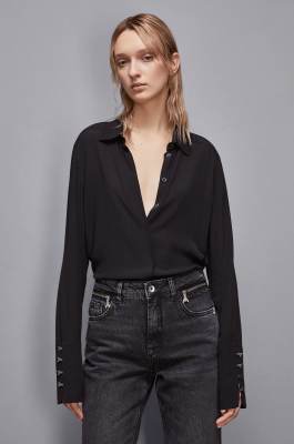 Essential Fly high cuffed shirt, Black, Patrizia Pepe
