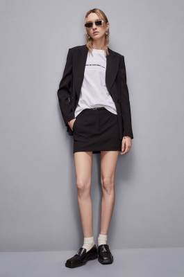 Essential miniskirt with belt, Black, Patrizia Pepe