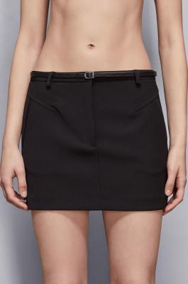 Essential miniskirt with belt, Black, Patrizia Pepe