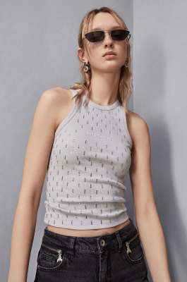 Tank top with rhinestone details, Grey, Patrizia Pepe