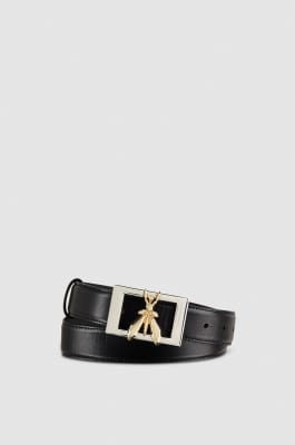 Ceinture double coupe en cuir lisse, Noir, Patrizia Pepe