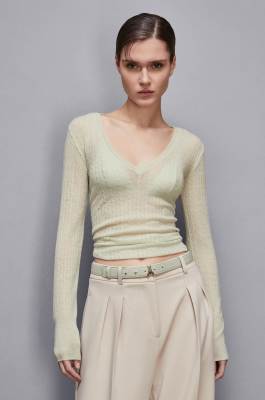 Superleichter Pullover mit V-Ausschnitt, Grün, Patrizia Pepe