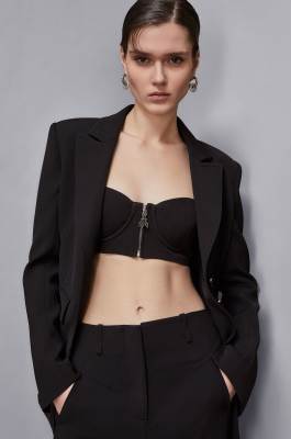 Corset top with straps, Black, Patrizia Pepe