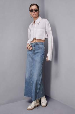Essential denim skirt with slit, Blue, Patrizia Pepe