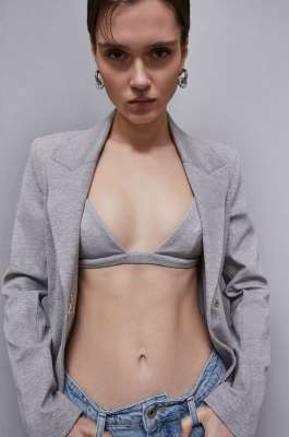 Triangle bra in cloth stitch, Grey, Patrizia Pepe