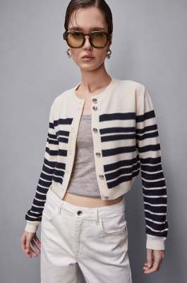Striped cardigan, White, Blue, Patrizia Pepe