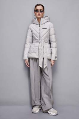 Essential down jacket with belt, Grey, Patrizia Pepe