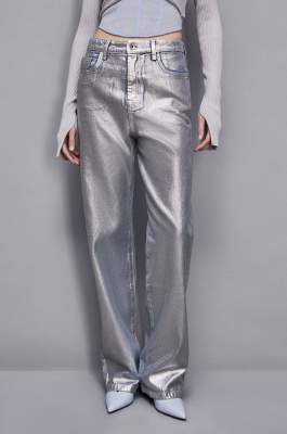 Laminated denim pants, Silver, Patrizia Pepe