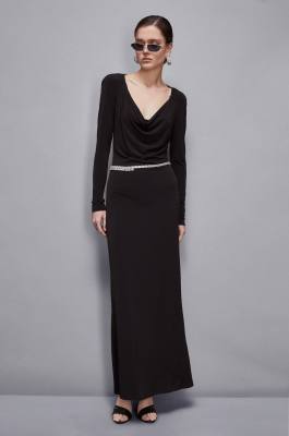 Long drop neckline dress, Black, Patrizia Pepe