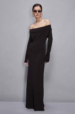 Long drop neckline dress, Black, Patrizia Pepe