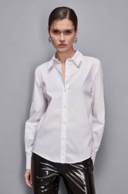 Shirt with slit and piercing detail, White, Patrizia Pepe
