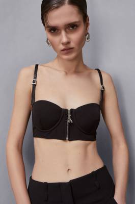 Corset top with straps, Black, Patrizia Pepe