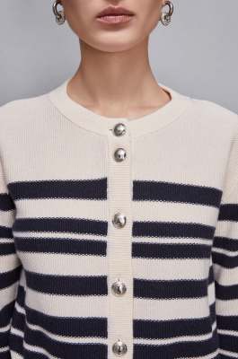 Striped cardigan, White, Blue, Patrizia Pepe
