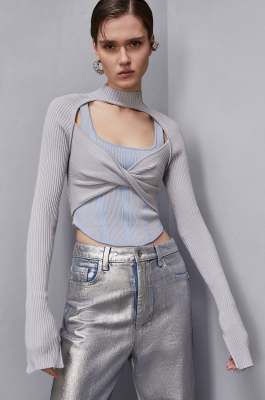 Double garment wrap sweater, Light Blue, Grey, Patrizia Pepe