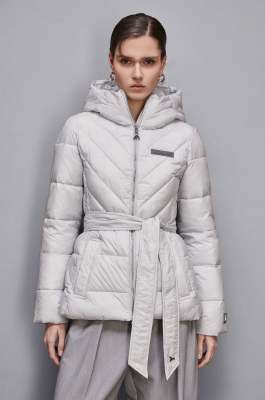 Essential down jacket with belt, Grey, Patrizia Pepe