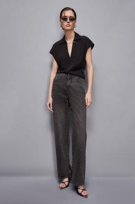 Essential sleeveless tunic with cufflinks, Black, Patrizia Pepe