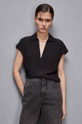 Essential sleeveless tunic with cufflinks, Black, Patrizia Pepe