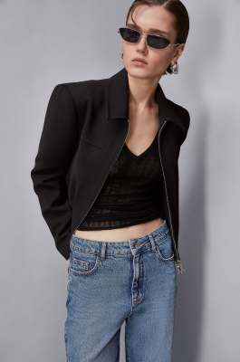 Zippered Essential cropped jacket, Black, Patrizia Pepe