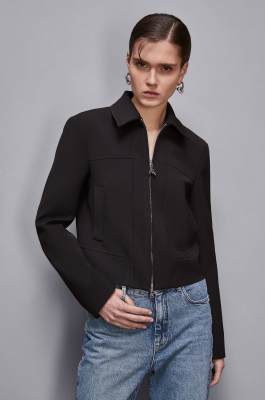 Zippered Essential cropped jacket, Black, Patrizia Pepe