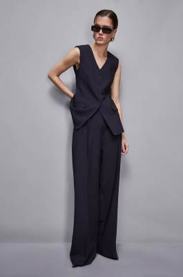 Pantalon large à plis, Bleu, Patrizia Pepe