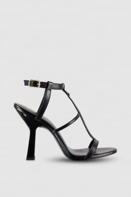 Heeled leather sandals, Black, Patrizia Pepe