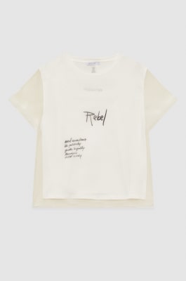 T-shirt with slogan in mixed fabric, White, Patrizia Pepe