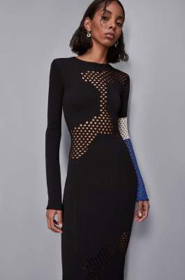 Midi dress with perforated details, Black, Blue, Patrizia Pepe