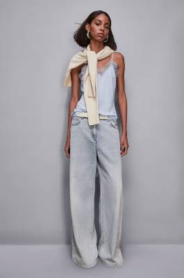 Essential top with straps and lace, Light Blue, Patrizia Pepe