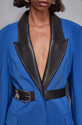Mixed fabric jacket with belt, Blue, Patrizia Pepe
