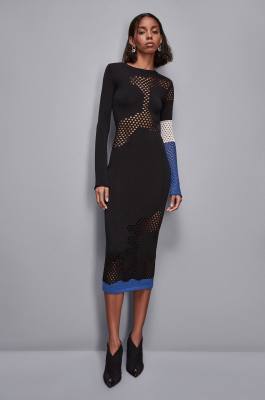 Midi dress with perforated details, Black, Blue, Patrizia Pepe