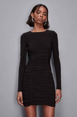Tulle mini dress with draping, Black, Patrizia Pepe
