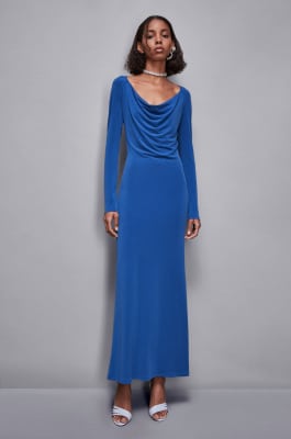 Long drop neckline dress, Blue, Patrizia Pepe