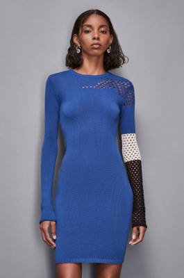 Mini dress with perforated details, Blue, Black, White, Patrizia Pepe