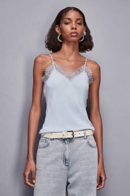 Essential top with straps and lace, Light Blue, Patrizia Pepe