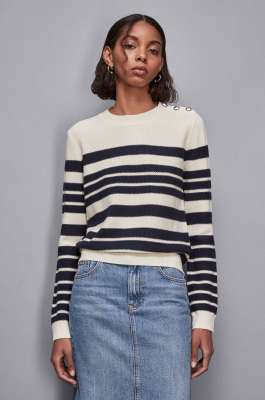 Sweater with buttons detail, White, Blue, Patrizia Pepe