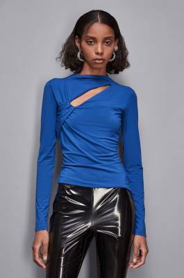 Cut-out sweater with draping, Blue, Patrizia Pepe