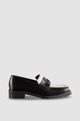 Patterned leather loafers, Black, White, Patrizia Pepe