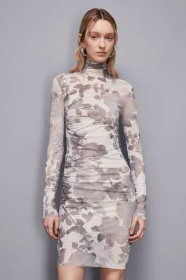 Kleid mit Blumen-Print, Grau, Patrizia Pepe