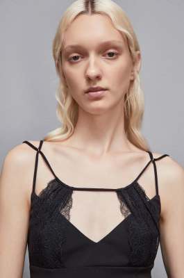 Mini sheath dress with lace inserts, Black, Patrizia Pepe