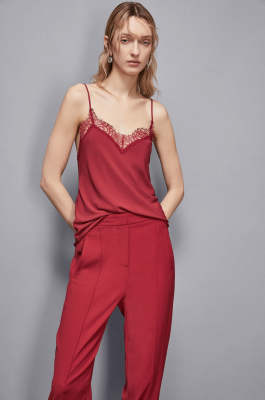Top &quot;Essential&quot; con spallini e pizzo, Rosso, Patrizia Pepe