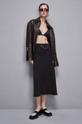 Essential midi skirt with jewel detail, Black, Patrizia Pepe