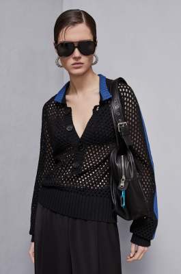 Openwork sweater with mesh effect, Black, Blue, Patrizia Pepe