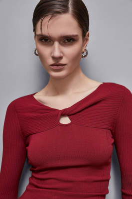 Essential sweater with knot, Red, Patrizia Pepe