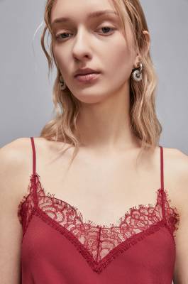 Top &quot;Essential&quot; con spallini e pizzo, Rosso, Patrizia Pepe