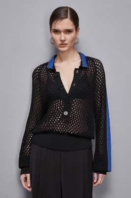 Openwork sweater with mesh effect, Black, Blue, Patrizia Pepe