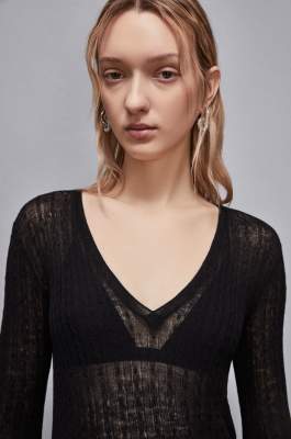 Super light V neck sweater, Black, Patrizia Pepe