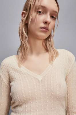 Super light V neck sweater, Beige, Patrizia Pepe
