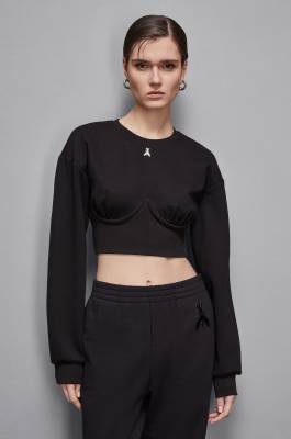Cropped sweatshirt, Black, Patrizia Pepe